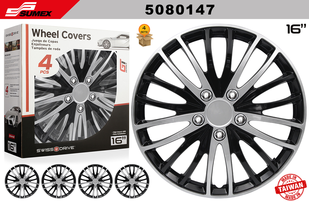 WHEEL COVER SWISS DRIVE 16" YAS MARINA SILVER/BLACK (4 SETS)