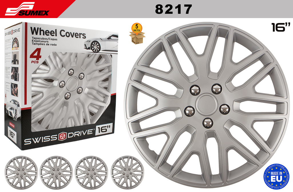 WHEEL COVER SWISS DRIVE 16" DAKAR NUTS CHROME/SILVER (5 SETS)