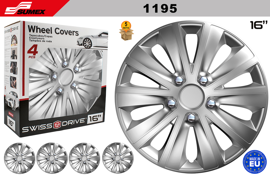 WHEEL COVER SWISS DRIVE 16" RAPIDE NUTS CHROME/SILVER (5 SETS)