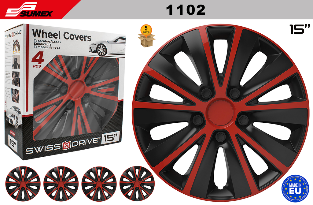 COPAS SWISS DRIVE 15" RAPIDE ROJO/NEGRO (5 SETS)
