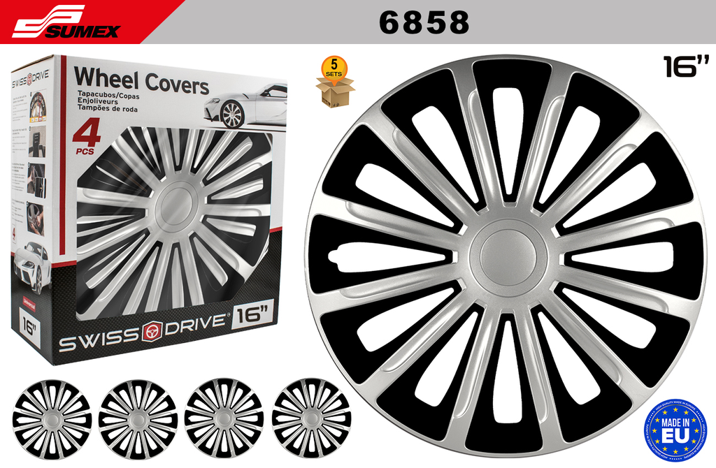 WHEEL COVER SWISS DRIVE 16" TREND SILVER/BLACK (5 SETS)
