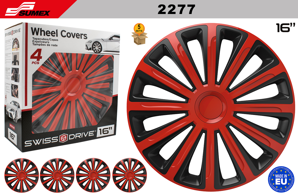 WHEEL COVER SWISS DRIVE 16" TREND RED/BLACK (5 SETS)