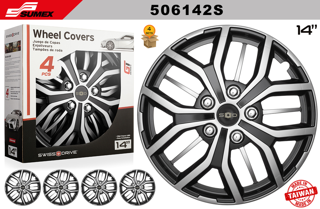 WHEEL COVER SWISS DRIVE 14" LE MANS SILVER/BLACK (4 SETS)