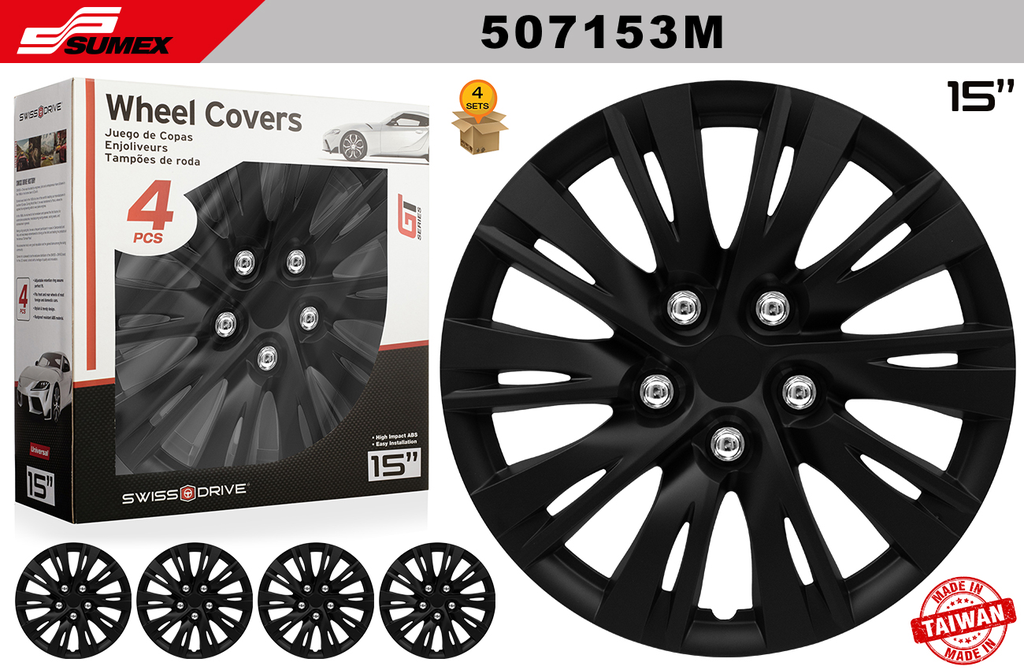 WHEEL COVER SWISS DRIVE 15" NARDO RING MATT BLACK (4 SETS)