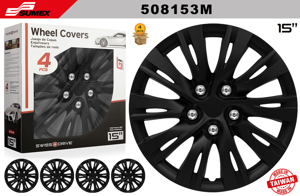WHEEL COVER SWISS DRIVE 16" NARDO RING MATT BLACK (4 SETS)