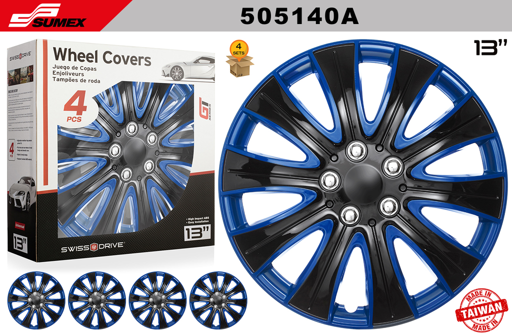 COPAS SWISS DRIVE 13" TAMPA NEGRO/AZUL (4 SETS)