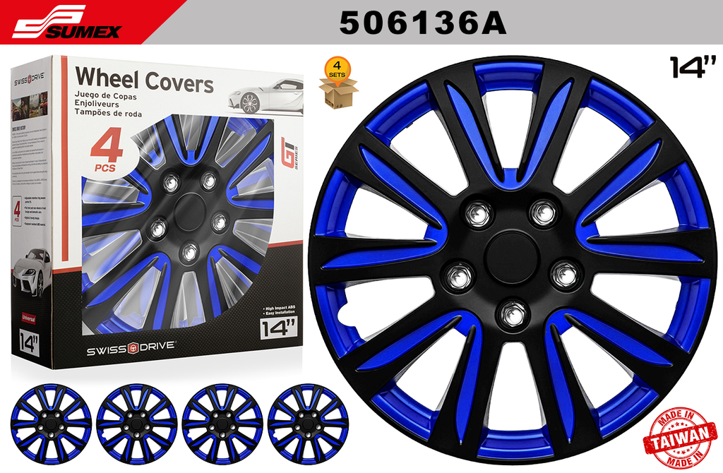 WHEEL COVER SWISS DRIVE 14" MARINA BAY BLUE/BLACK (4 SETS)