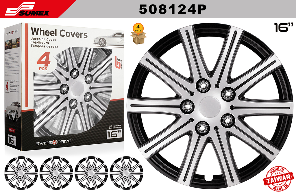 WHEEL COVER SWISS DRIVE 16" FUJI SILVER/BLACK (4 SETS)