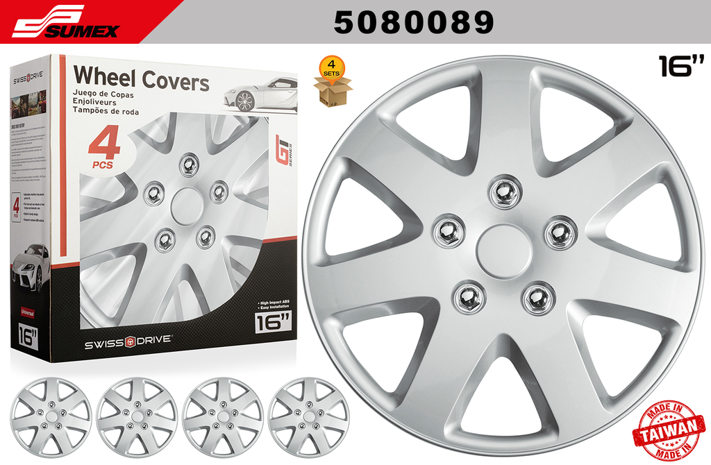 WHEEL COVER SWISS DRIVE 16" SILVERSTONE (4 SETS)