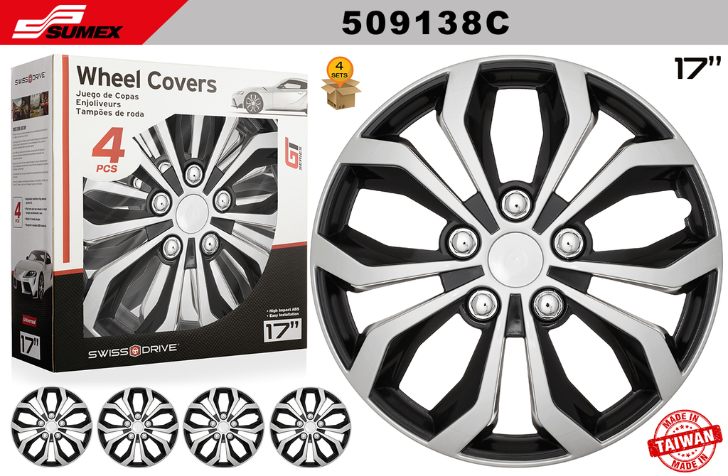 WHEEL COVER SWISS DRIVE 17" SPA  SILVER/BLACK (4 SETS)