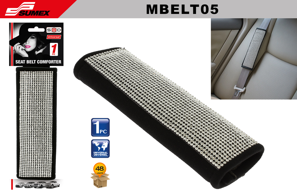 SEAT BELT COMFORTER SWISS DRIVE BLING BLING DIAMONDS SILVER (50 UNITS)