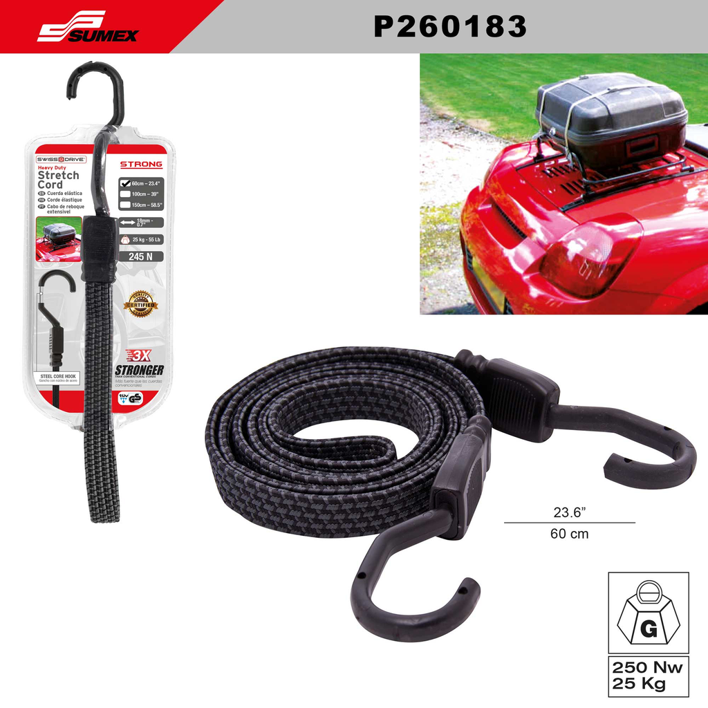 CUERDA ELASTICA PARA CARGA SWISS DRIVE DRIVE 60CM (50 KG) (50 UNDS) (5 SETS = 10 UNDS)