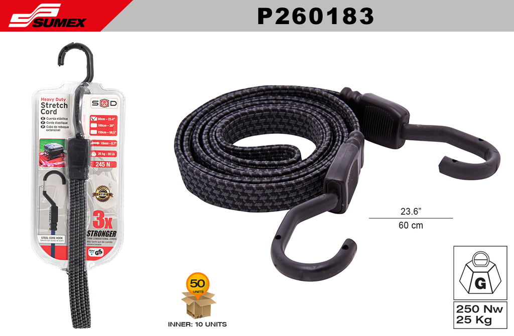 CUERDA ELASTICA PARA CARGA SWISS DRIVE DRIVE 60CM (50 KG) (50 UNDS) (5 SETS = 10 UNDS)