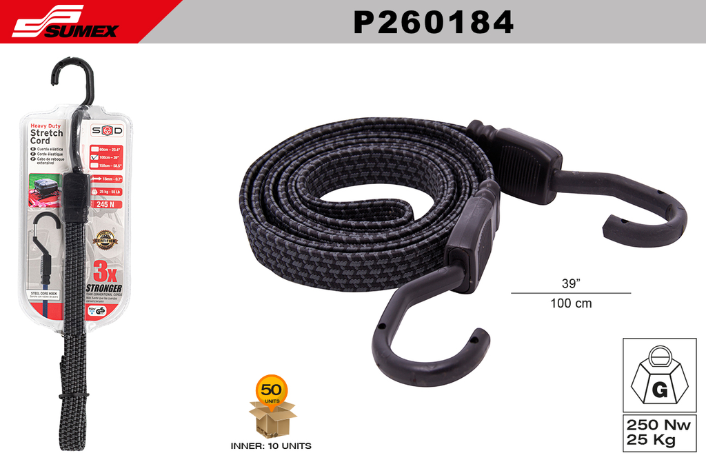 CUERDA ELASTICA PARA CARGA SWISS DRIVE 100CM (50 KG) (50 UNDS) (5 SETS = 10 UNDS)