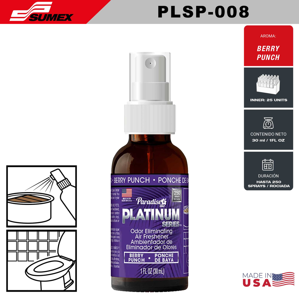 ODOR ELIMINATING SPRAY PARADISE AIR PLATINUM SERIES BERRY PUNCH (1 SET/25 UNITS) (6 SETS/150 UNITS)