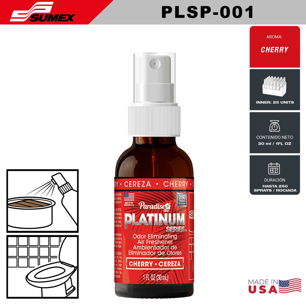 ODOR ELIMINATING SPRAY PARADISE AIR PLATINUM SERIES CHERRY (1 SET/25 UNITS) (6 SETS/150 UNITS)