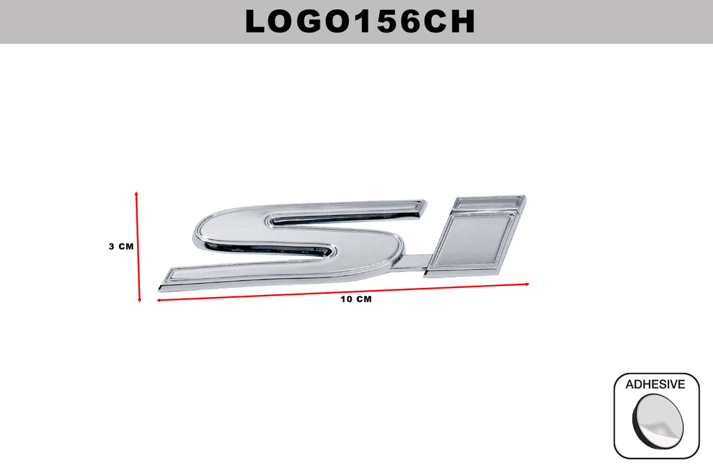 EMBLEMA CROMADO  DL-LOGO156  3CM x 10CM (10 UNDS)