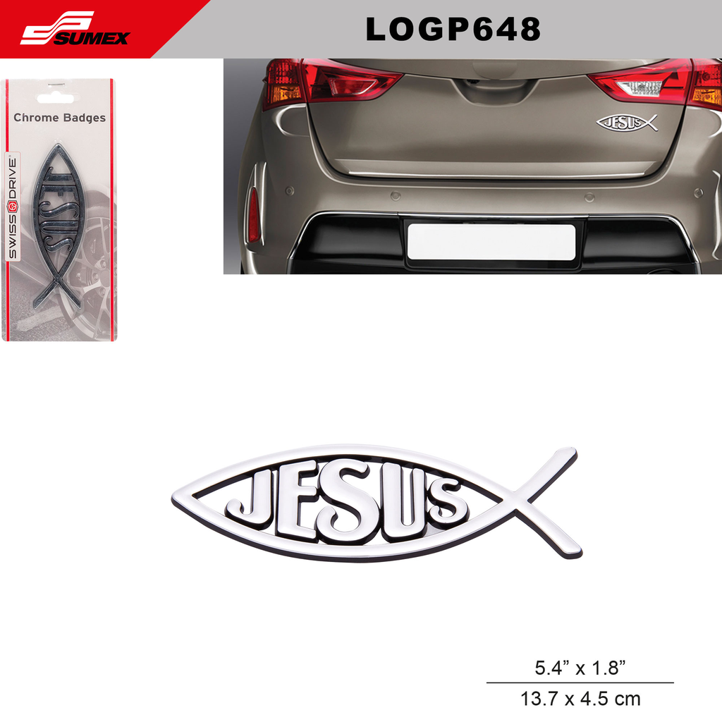 CHROMED EMBLEM SWISS DRIVE " JESUS FISH" 13CM BIG (1 PCS) ( 250 PCS)
