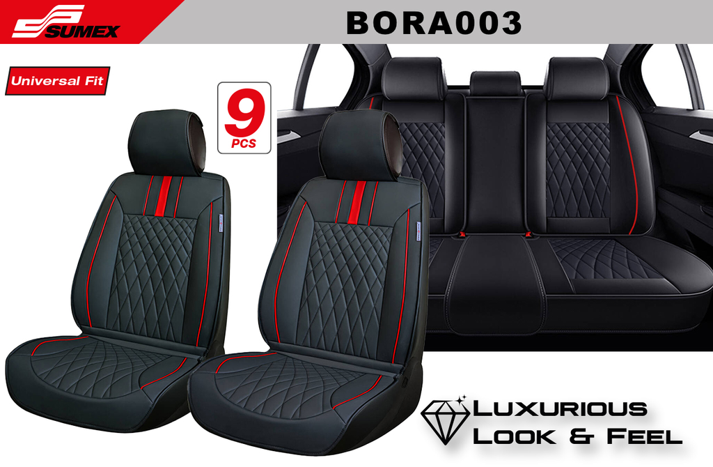 FORRO DE ASIENTO SWISS DRIVE BORA LUXE NEGRO/ROJO (9 UNDS) (3 SETS)
