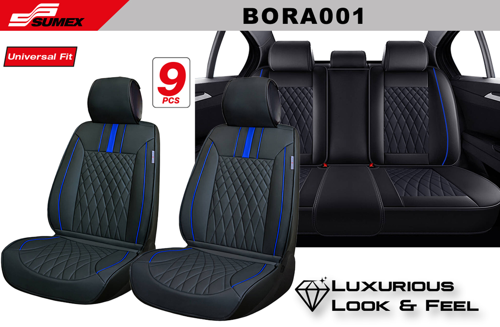 FORRO DE ASIENTO SWISS DRIVE BORA LUXE NEGRO/AZUL (9 UNDS) (3 SETS)
