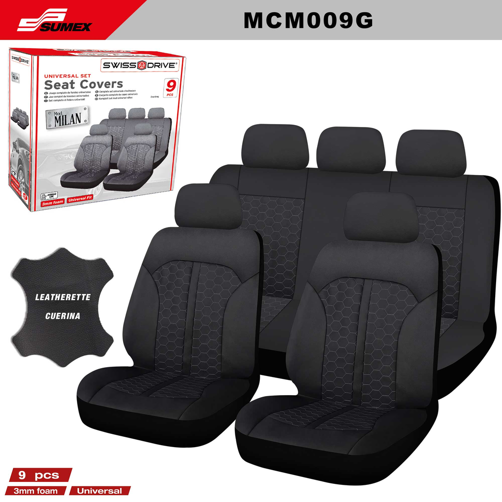 FORRO DE ASIENTO SWISS DRIVE MILAN NEGRO (9 UNDS) (6 SETS)