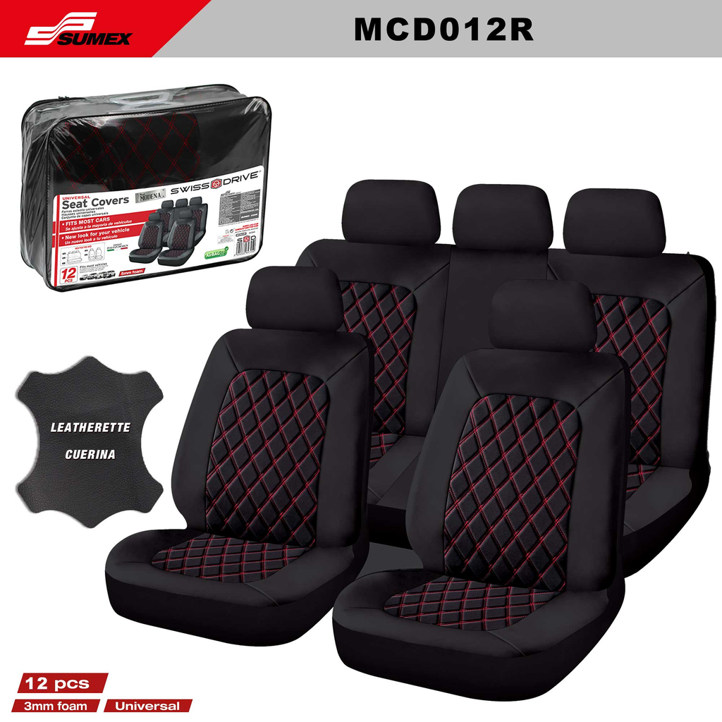 FORRO DE ASIENTO SWISS DRIVE MODENA NEGRO/ROJO (12 UNDS) (6 SETS)
