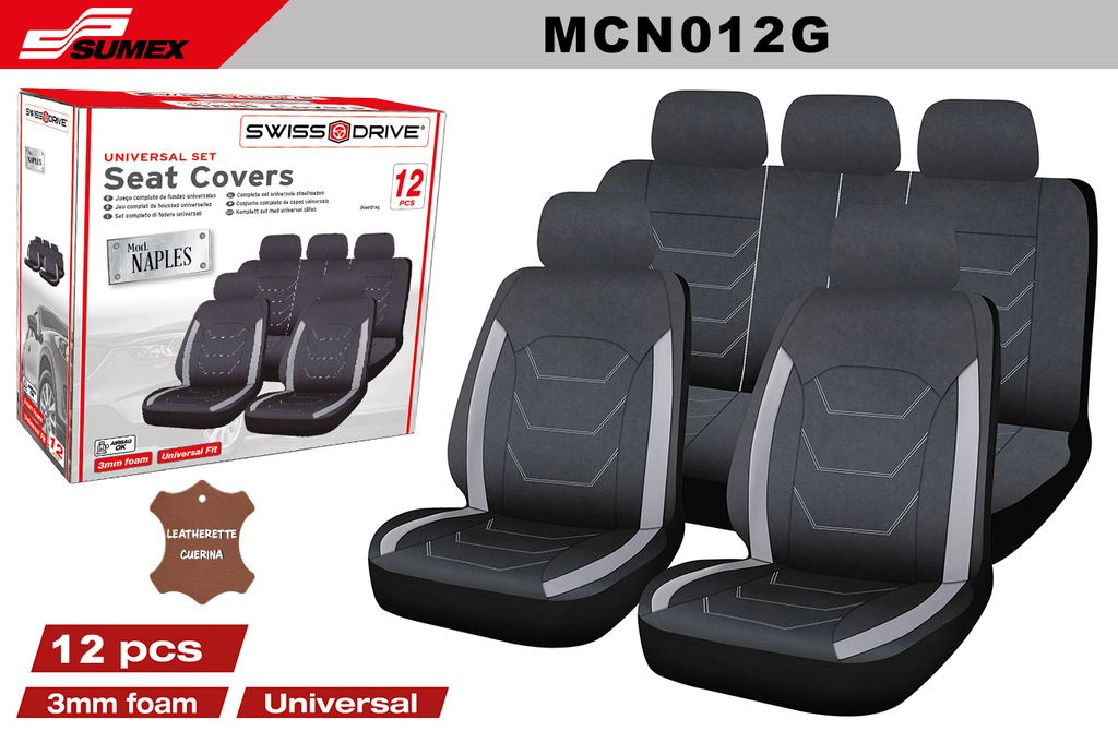 FORRO DE ASIENTO SWISS DRIVE NAPLES NEGRO/GRIS (12 UNDS) (6 SETS)