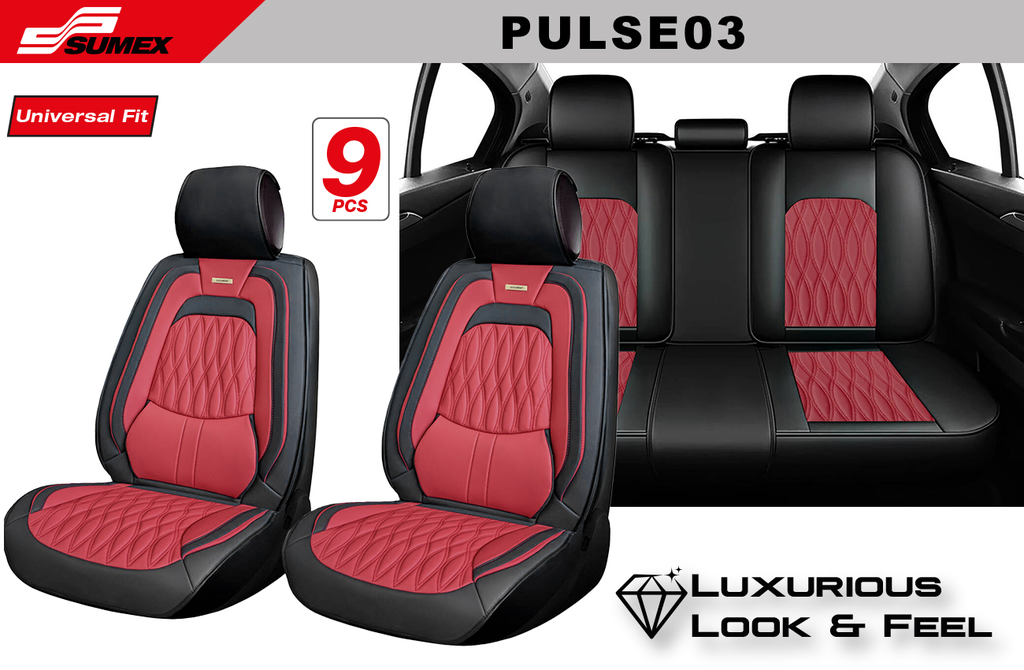FORRO DE ASIENTO SWISS DRIVE PULSE LUXE NEGRO/ROJO (9 UNDS) (3 SETS)