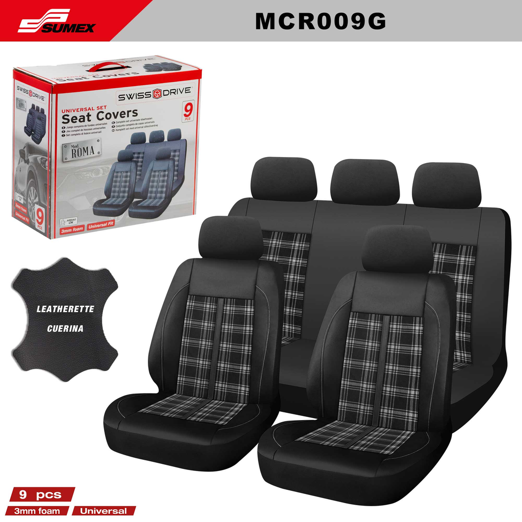 FORRO DE ASIENTO SWISS DRIVE ROME NEGRO/GRIS (9 UNDS) (6 SETS)