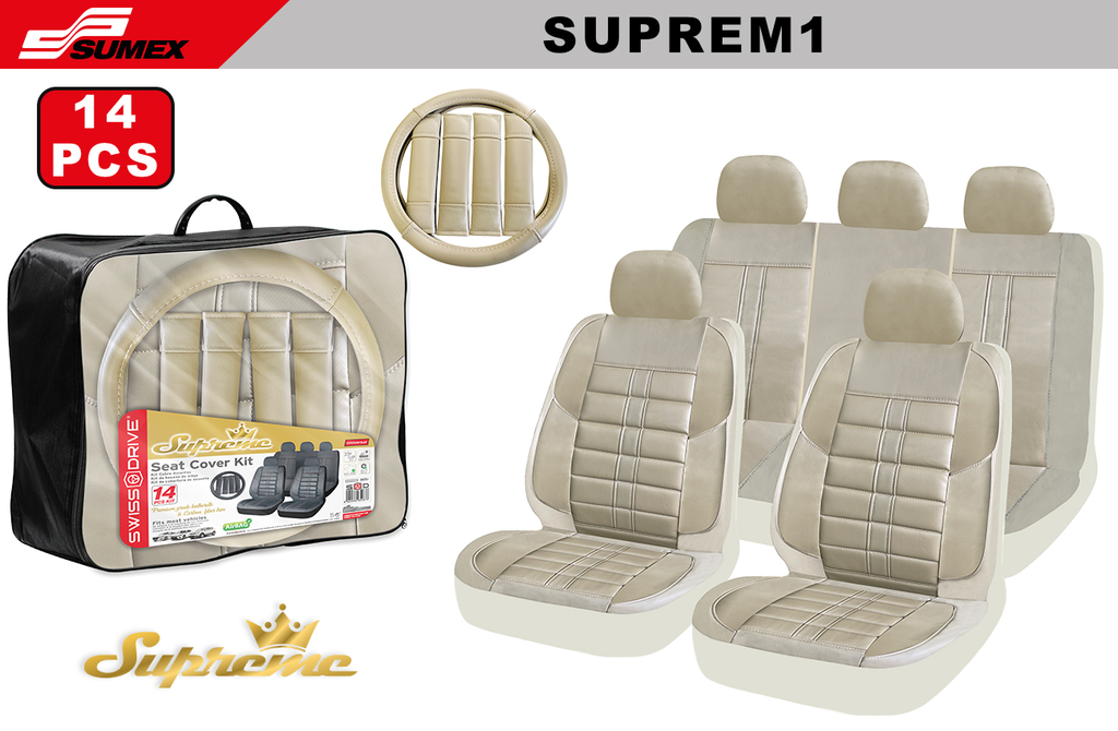 SEAT COVER SWISS DRIVE SUPREME CARBON FINISH BEIGE (14 UNITS) (4 SETS)