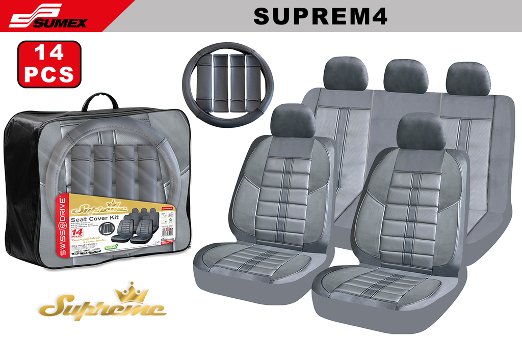 SEAT COVER SWISS DRIVE SUPREME CARBON FINISH GREY/GREY (14 UNITS) (4 SETS)