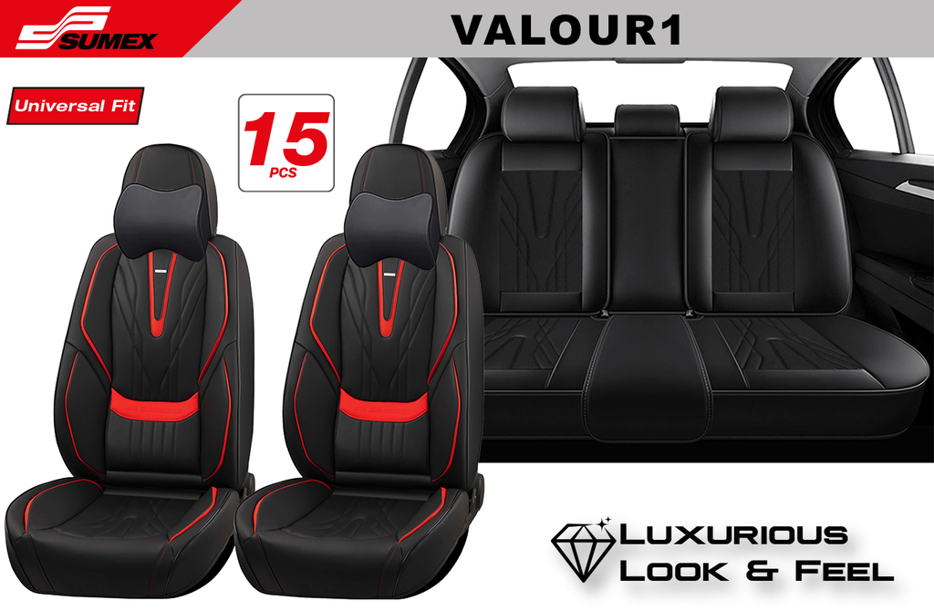 FORRO DE ASIENTO SWISS DRIVE VALOUR ULTRA-LUXE NEGRO/ROJO (15 UNDS) (2 SETS)