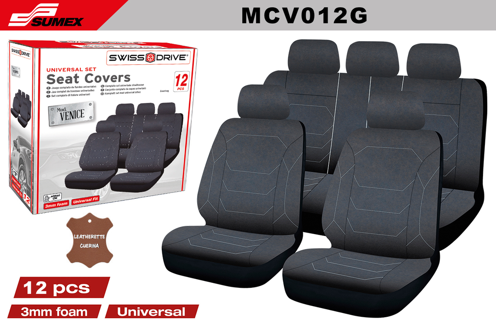 SEAT COVER SWISS DRIVE VENICE BLACK/GREY (12 UNITS) (6 SETS)