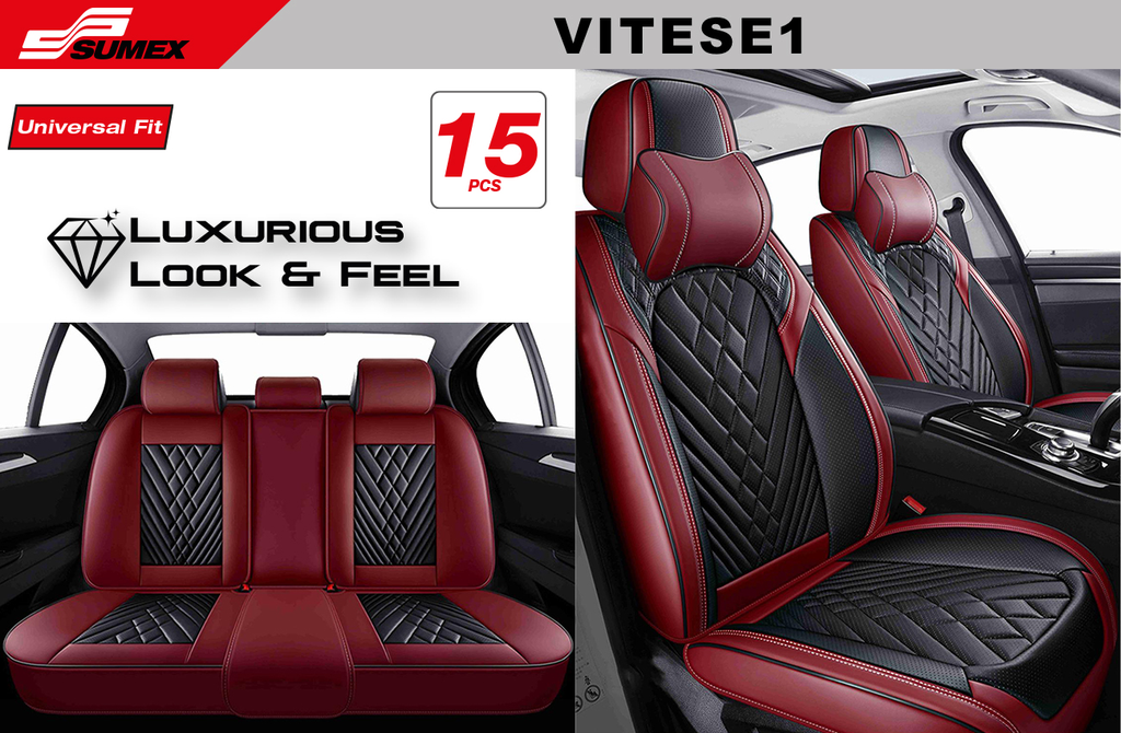 FORRO DE ASIENTO SWISS DRIVE VITESSE ULTRA-LUXE NEGRO/ROJO TERRACOTA (15 UNDS) (2 SETS)