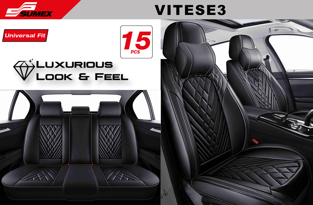 SEAT COVER SWISS DRIVE VITESSE ULTRA-LUXE BLACK/WHITE STITCHING (15 UNITS) (2 SETS)