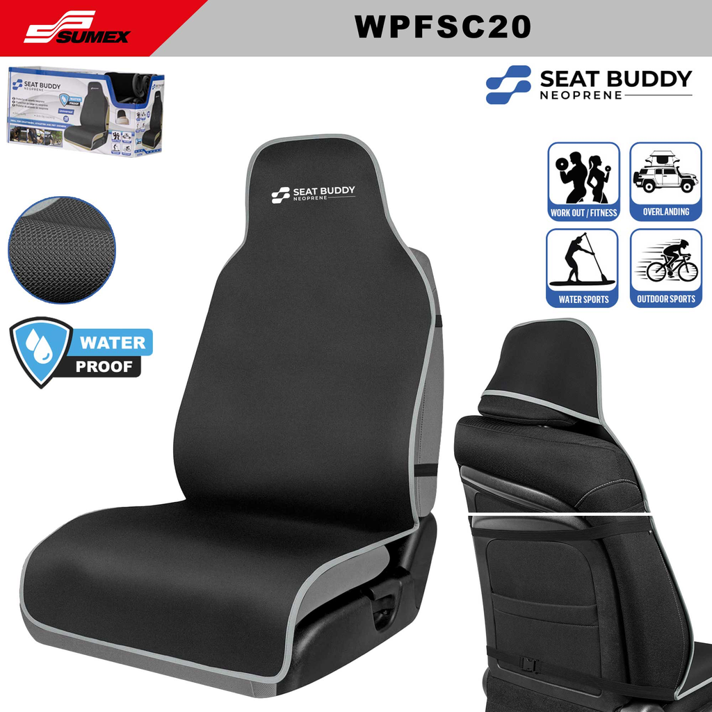 SEAT BUDDY NEOPRENE WATERPROOF SEAT PROTECTOR BLACK / GREY EDGE (12 UNITS)