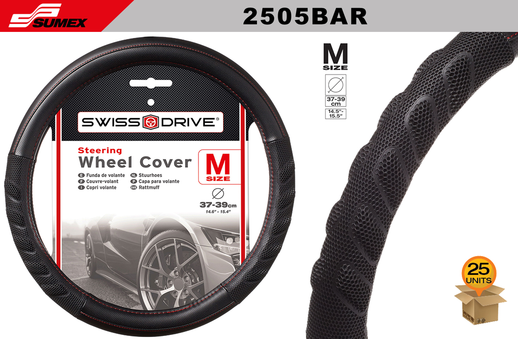 STEERING WHEEL COVER SWISS DRIVE "M" ARROW GRIP BLACK (37 X 39 CM) (25 UNITS)