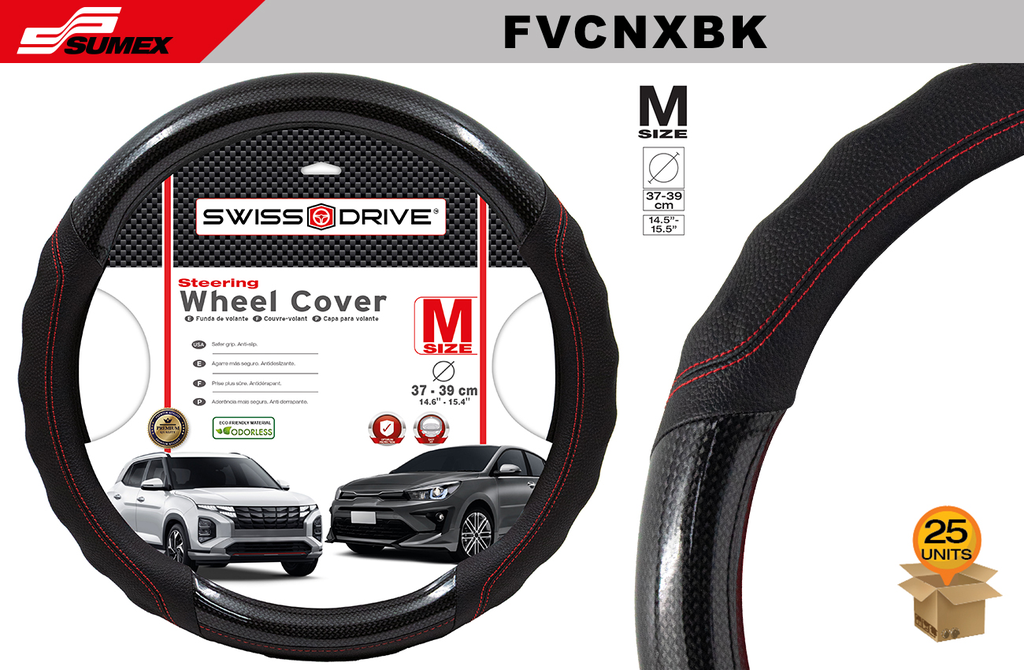 STEERING WHEEL COVER SWISS DRIVE "M" CARBONIX BLACK/BLACK (37 X 39 CM) (25 UNITS)