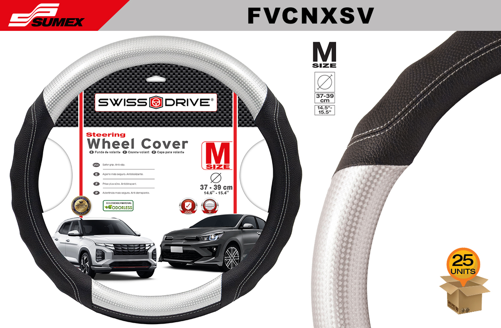 STEERING WHEEL COVER SWISS DRIVE "M" CARBONIX BLACK/GREY (37 X 39 CM) (25 UNITS)