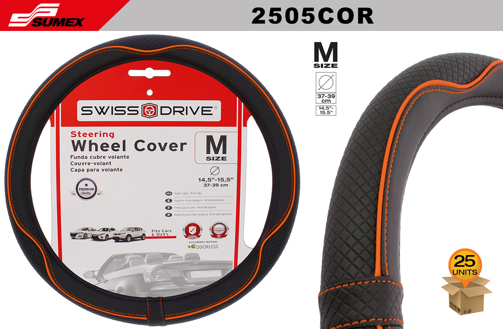 FORRO DE TIMON SWISS DRIVE "M" CENTAURO NEGRO/NARANJA (37 x 39CM) (25 UNDS)