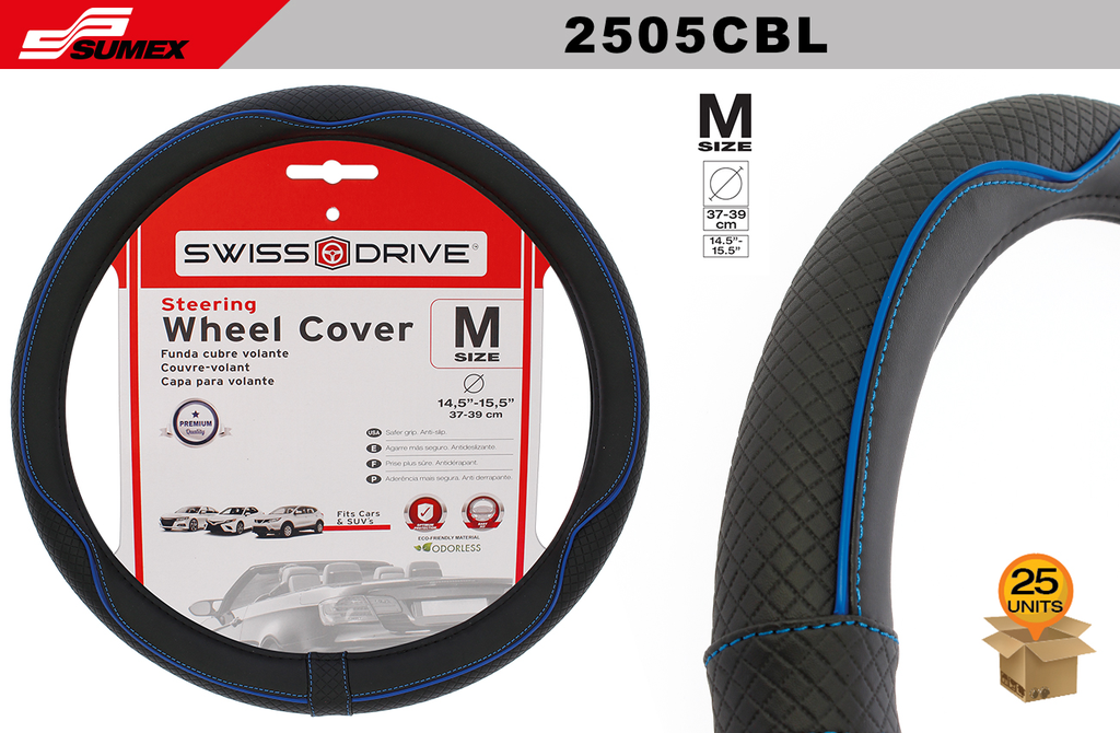STEERING WHEEL COVER SWISS DRIVE "M" CENTAURO BLACK/BLUE (37 X 39 CM) (25 UNITS)