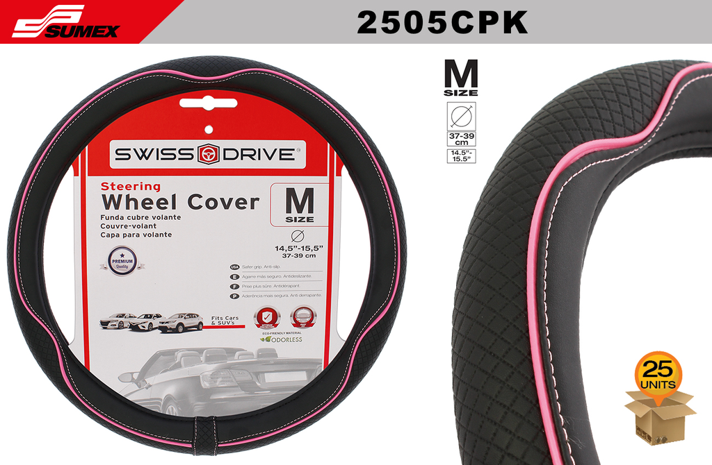 STEERING WHEEL COVER SWISS DRIVE "M" CENTAURO BLACK/PINK (37 X 39 CM) (25 UNITS)
