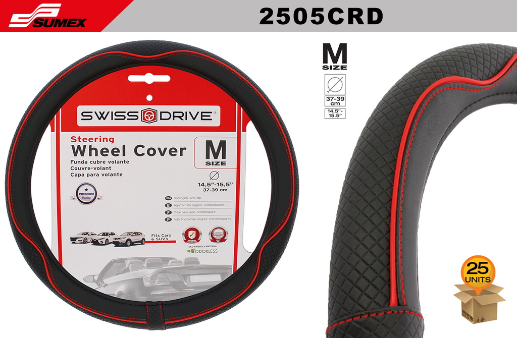 STEERING WHEEL COVER SWISS DRIVE "M" CENTAURO BLACK/RED (37 X 39 CM) (25 UNITS)