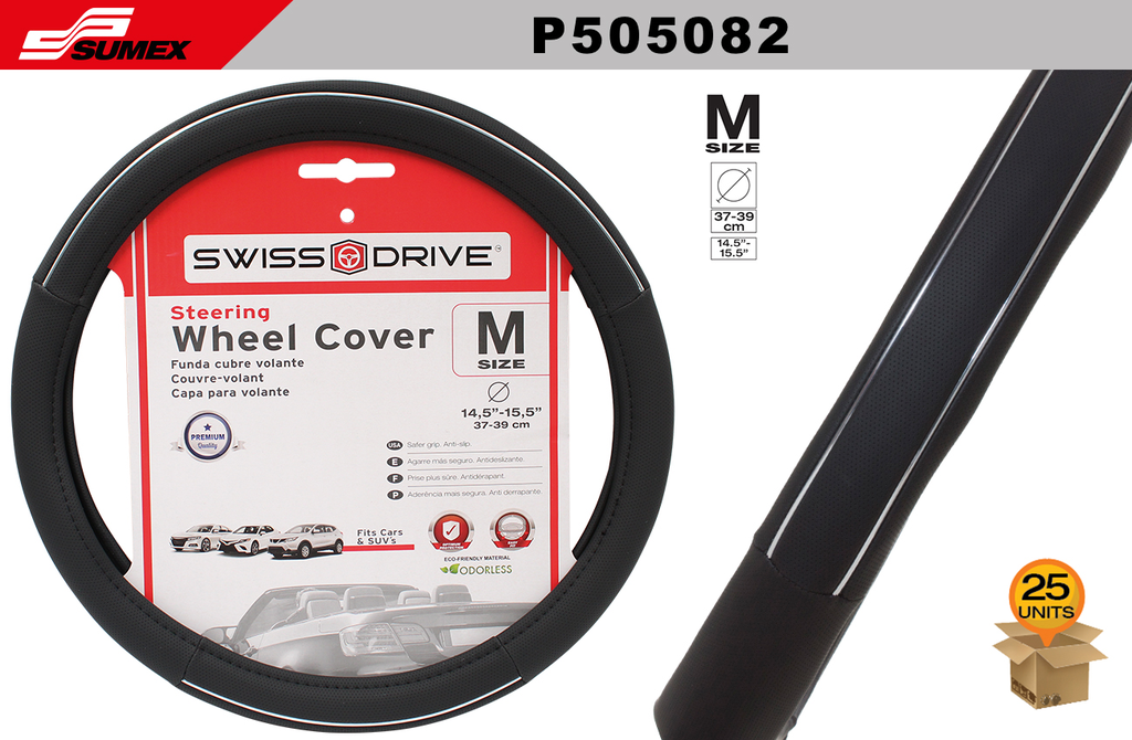 FORRO DE TIMON SWISS DRIVE "M" CHROME LINE NEGRO (37 x 39CM) (25 UNDS)