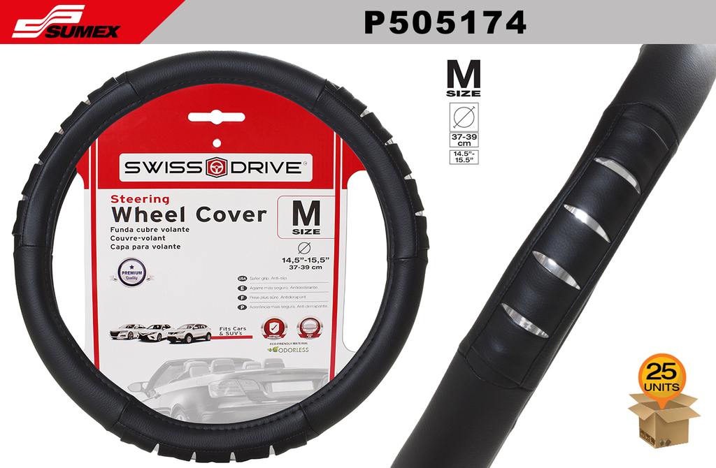 FORRO DE TIMON SWISS DRIVE "M" CHROME LINE BLACK (37 x 39 cm) (25 UNDS)