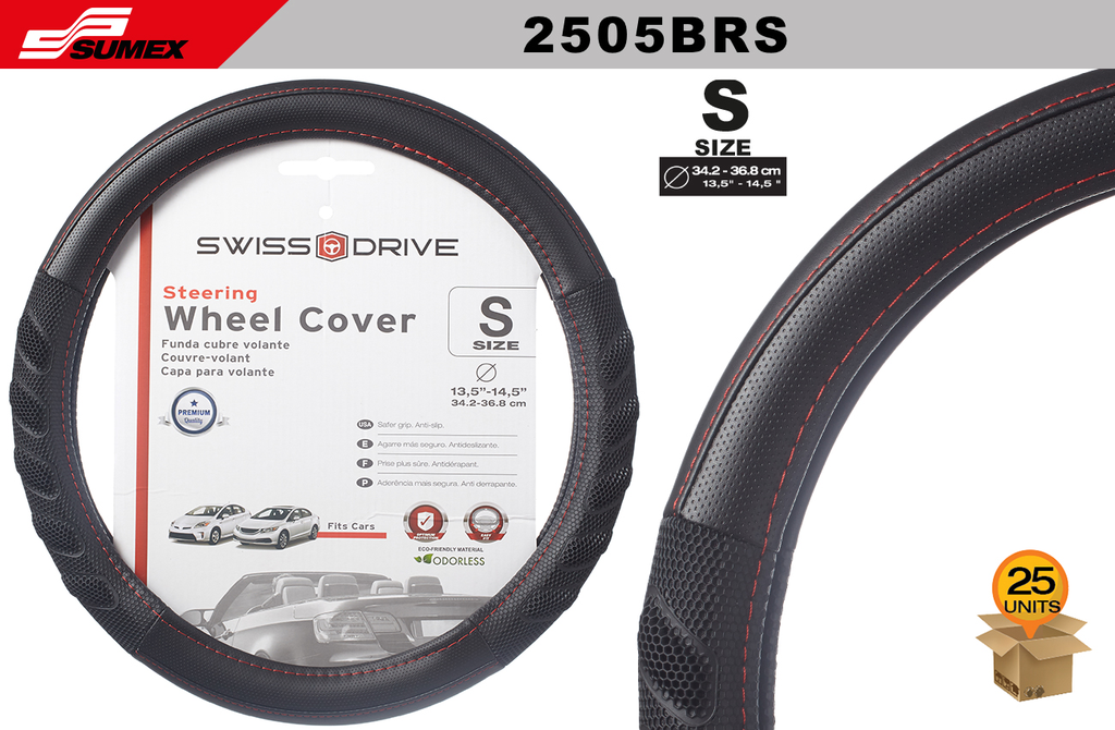 STEERING WHEEL COVER SWISS DRIVE "S" CIVIC BRS BLACK/RED (34.2 X 36.8 CM) (25 UNITS)