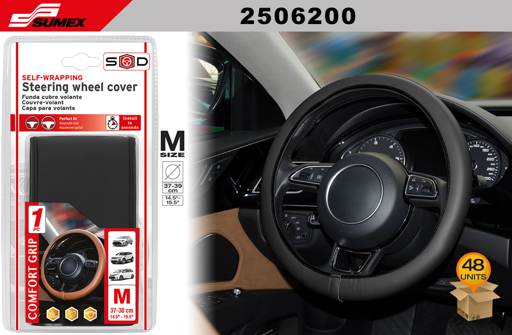 FORRO DE TIMON SWISS DRIVE "M" CONFORT GRIP NEGRO (37 x 38CM) (48 UNDS)