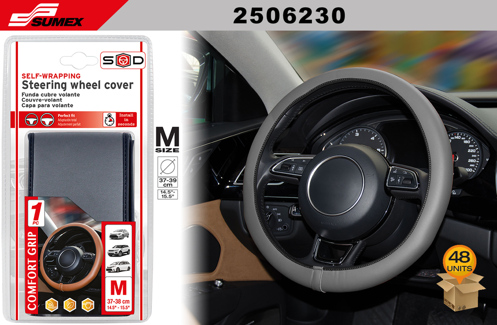 STEERING WHEEL COVER SWISS DRIVE "M" COMFORT GRIP GREY (37 X 38 CM) (48 UNITS)