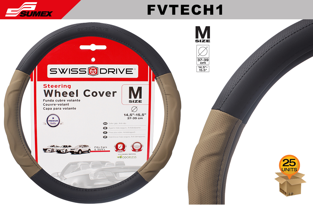 STEERING WHEEL COVER SWISS DRIVE "M" EDITION BEIGE BLACK/BEIGE (37 X 39 CM) (25 UNITS)