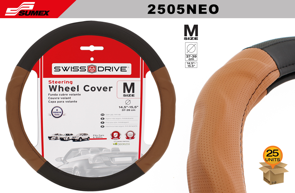 STEERING WHEEL COVER SWISS DRIVE "M" EDITTION BLACK/BROWN (37 X 39 CM) (25 UNITS)